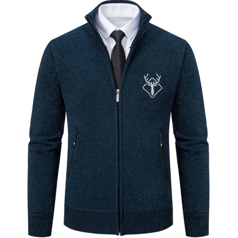 Herren-Cardigan mit durchgehendem Reißverschluss, schmaler Passform, Zopfstrickpullover mit Reißverschluss und Taschen