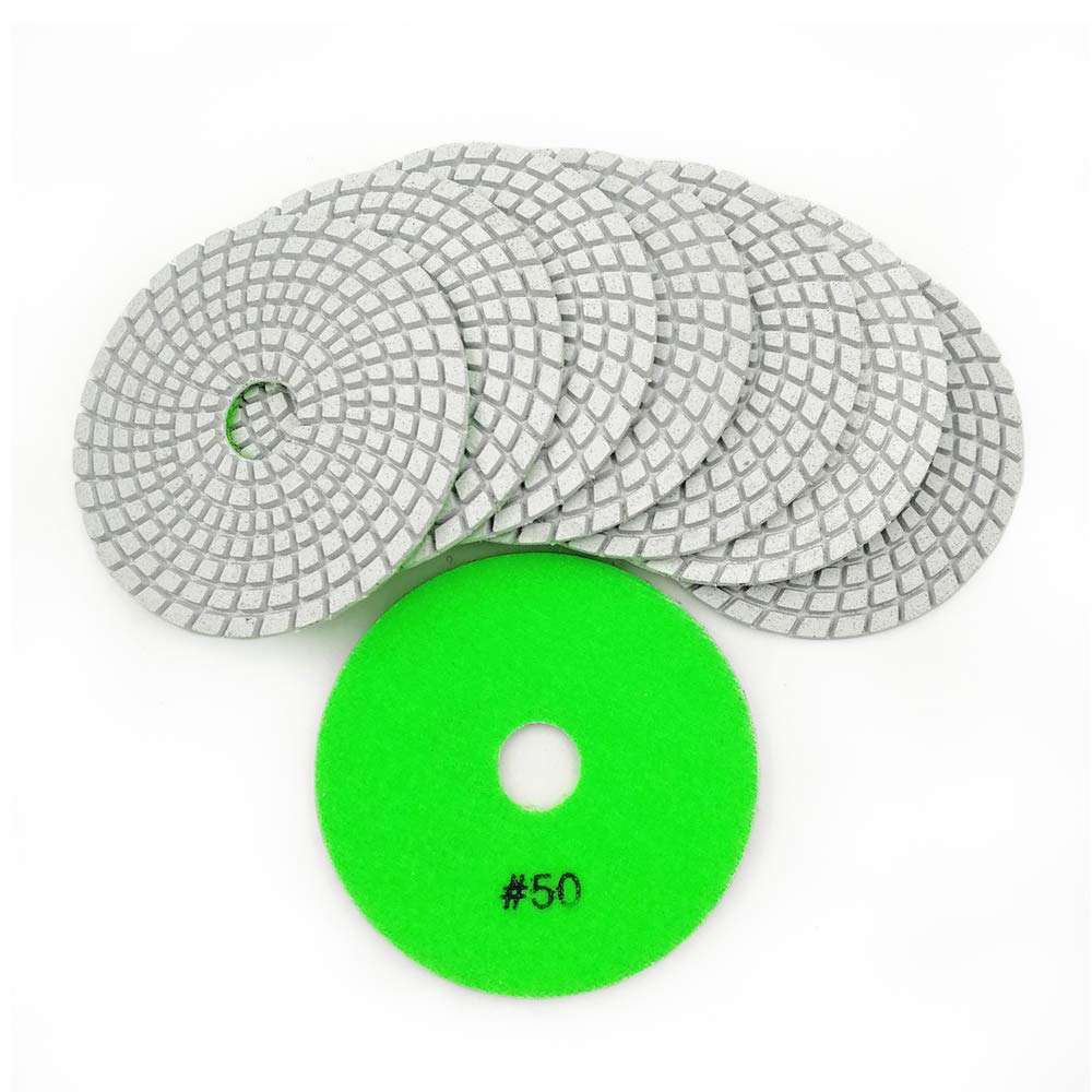SHDIATOOL 8Pcs 4 Inch Diamond Wet Polishing Pads with White Bond Grit 50 Sanding Pads Grinding Pads for Marble Granite Stone