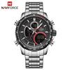 NAVIFORCE 9182 Montre à Quartz pour Homme d'Affaires Montre Numérique LED Lumineuse Montre de Luxe à Double Affichage pour Homme Acier Inoxydable Reloj
