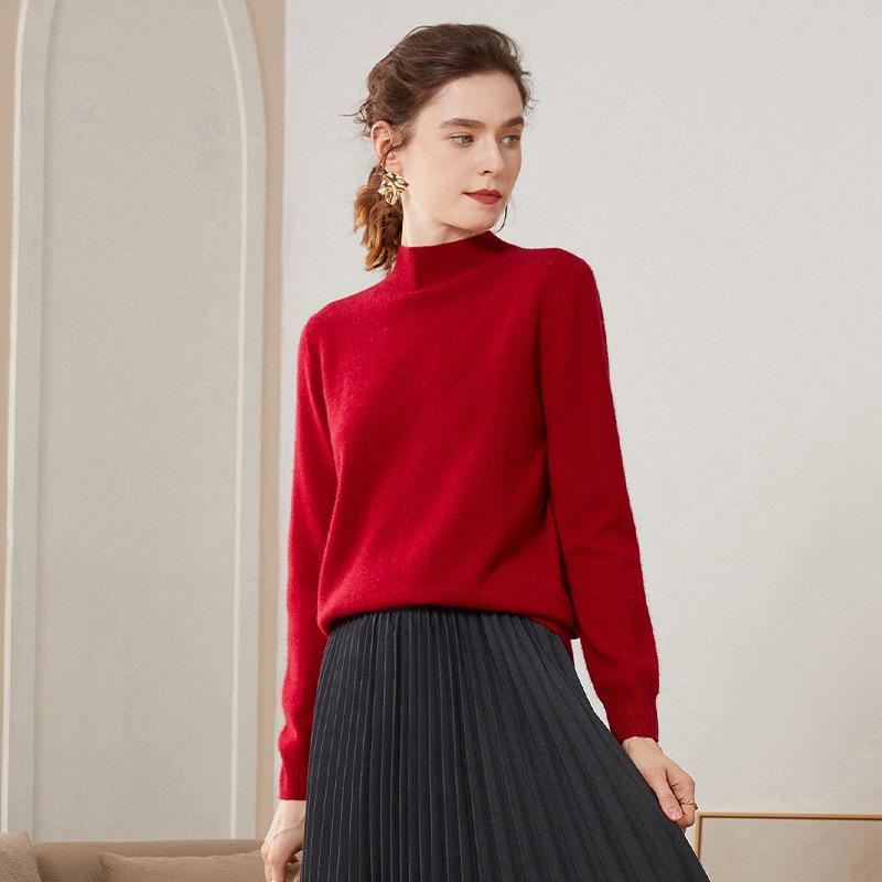 Women's Cashmere Half-High Neck Slim-Fit Sweater – Soft, Smooth, and Stylish Design