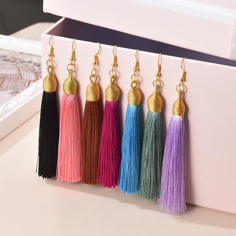 Fashion Tassel Earrings Women Silk Fabric Gold Color Rope Wrap Fringe Long Drop Dangle Earings For Girls Bohemia Wedding Jewelry