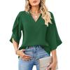 Summer V-neck Loose Casual Office Women Blouse Elegant Petal Short Sleeve Ruffled Chiffon Top Fashion Female Solid Color Simple Shirts Women Vlothing