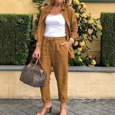 Herfst Dames Effen Kleur Casual Pak, Lange Mouwen Broek, Tweedelig Pak