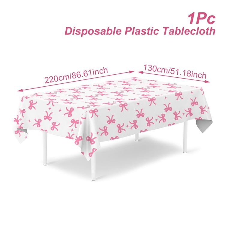 White Pink Bow Table Cloth Coquette Birthday Decor for Women for Girls Bridal Baby Shower Birthday Party Stylish Party Supplies