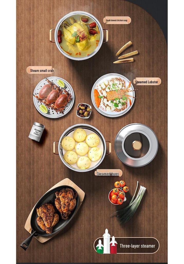 Großvolumiger Dampfkochtopf aus 316 Edelstahl mit 2/3/4 Einsätzen für Suppe, Mantou und Fisch