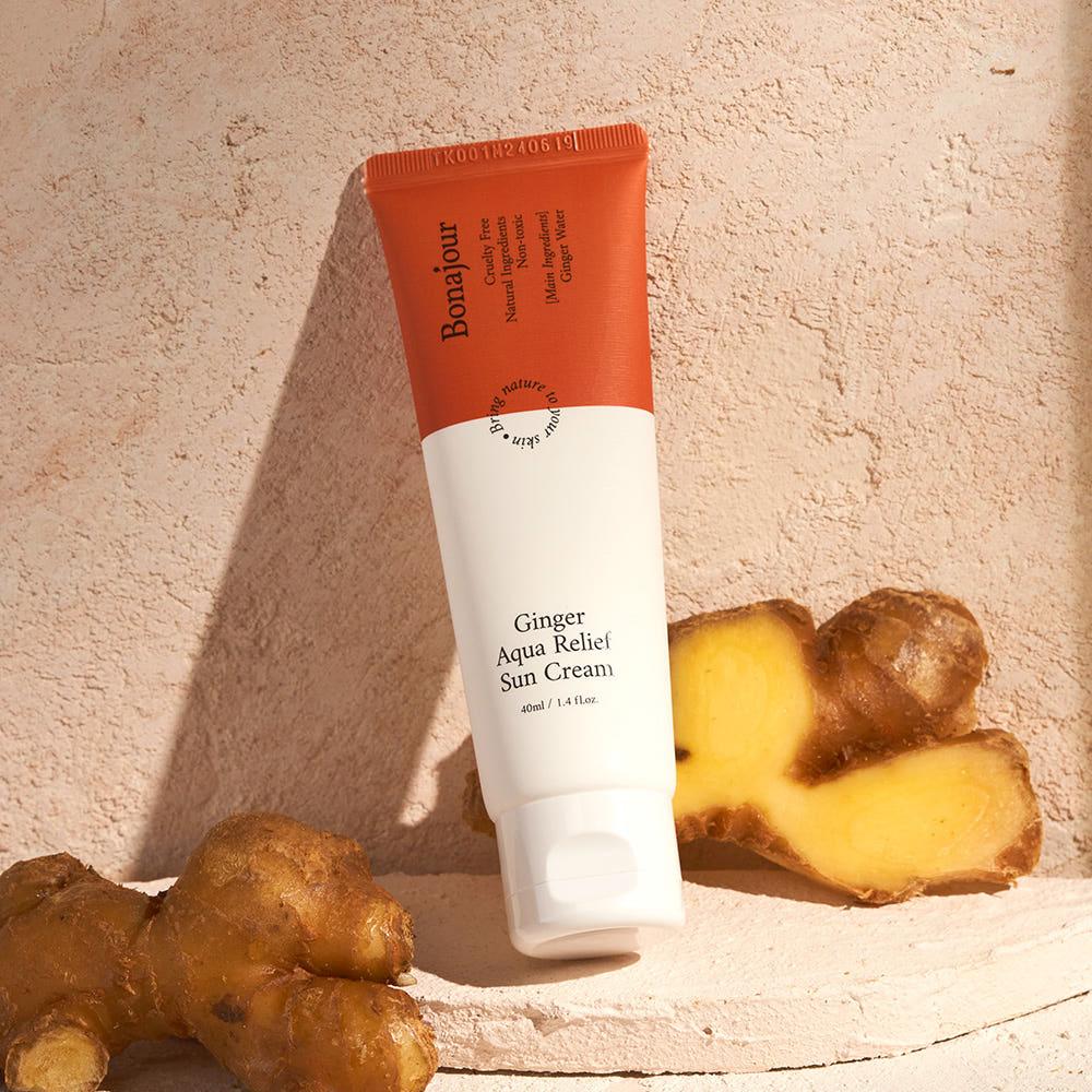 Bonajour Vegan Ginger Aqua Relief Sunscreen 40ml SPF50+ PA++++ Hydrating Soothing Sun Cream K-Beauty