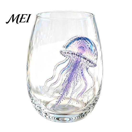 Handgeblasenes Borosilikatglas Oktopus Glasbecher, 350ml Stielloses Weinglas, Wal Delfin Schildkröte Geschenke für Meeresliebhaber Meeresbewohner