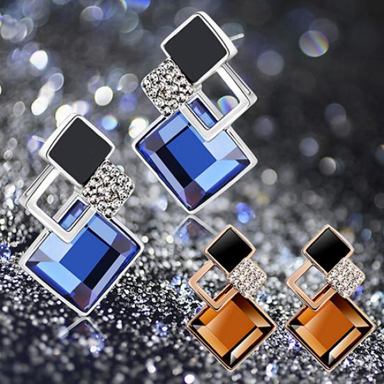 Women's Fashion Rhombic Rhinestone Eardrop Korean Style Earrings Party Jewelry