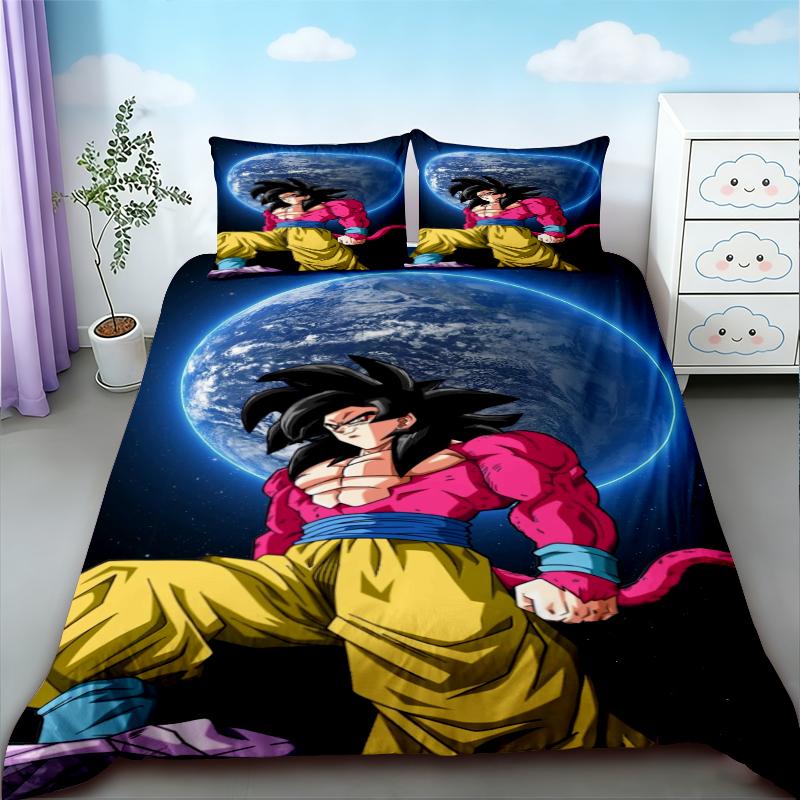 Anime Dragon Ball 3pz Copripiumino Goku Cartone Animato Set Biancheria da Letto Coperta per Bambini Matrimoniale King Size per Camera da Letto Decorazione Casa