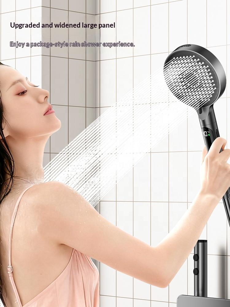 Hotel Adjustable Handheld Shower LED Digital Display Rain Filtered Shower Head High Pressure 4 Mode Bathroom Accessories