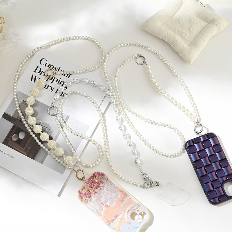Korean Pearl Chain Stylish Accessories Phone Lanyard Beaded Charm Crossbody Bag Chain