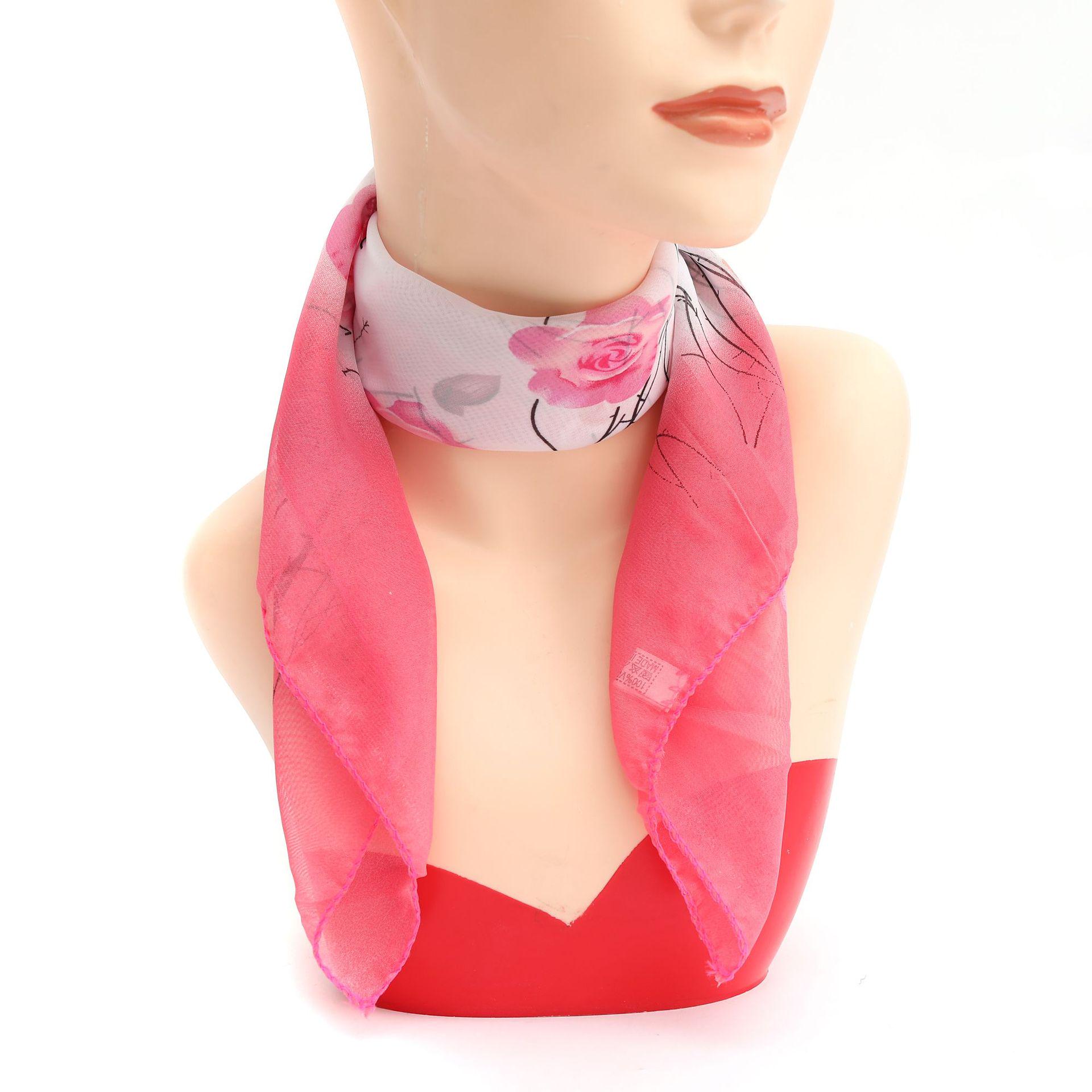 

Chiffon Print Small Square Scarf: Spring & Autumn Neck Warmer, Mom s Dance & Travel Accessory, Silk Gauze 65*65cm