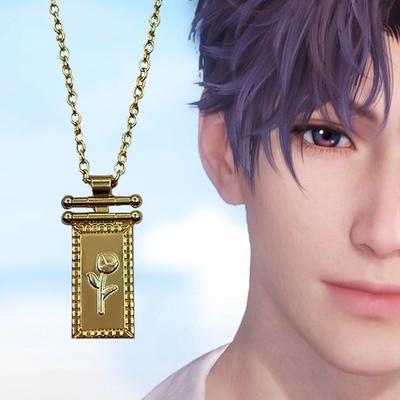 Spiel Liebe und Deepspace Rafayel Cosplay Halskette Quadratischer Blumenanhänger Goldkette Choker Kostümzubehör Requisiten Geschenke