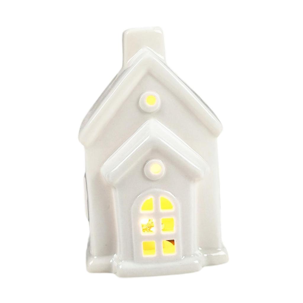 Ceramic Christmas Home Decorations Lighted Christmas House Figurine with Light Xmas Crafts Creative LED Hollow House