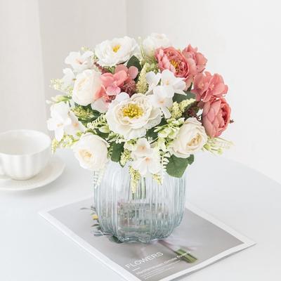 Artificial Flowers White Silk Hydrangea Peony Wedding Party Flower Bundle Home Vase Decorative Props Festival Scrapbook Ornament