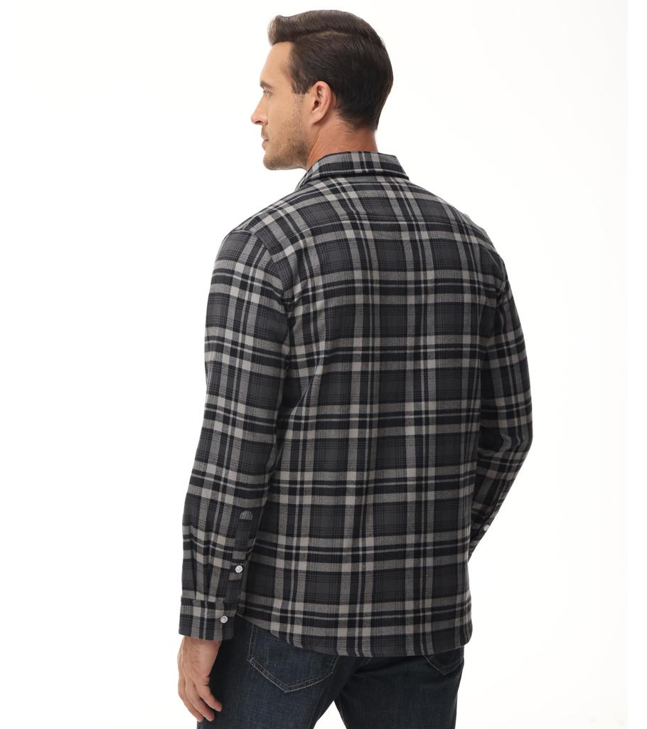 KEFITEVD Long Sleeve Check Plus Loose Shirt Size M Men's Shirt, Size, Fit, Spring, Pocket, Jacket, Casual, Wrinkle-Resistant, Flannel, Black/Gray,