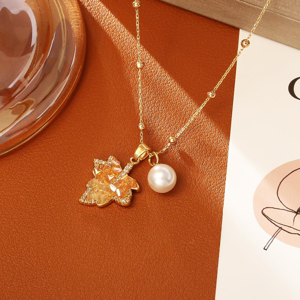 Градиентное ожерелье из жемчуга в виде кленового листа, винтажное, элегантное, модное, цепочка на ключицу для женщин