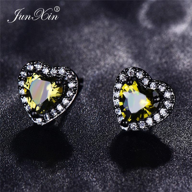 Luxury Female Black/Green/Red/Blue/White Stud Earring Fashion Small Opal Heart Earrings For Women Vintage Wedding