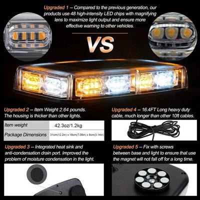 48 LED Dachmontage LED Stroboskop Lichter Notfall Sicherheits Warnlichtleiste mit Magnetfuß 12-24V für Auto SUV LKW Anhänger Jeep