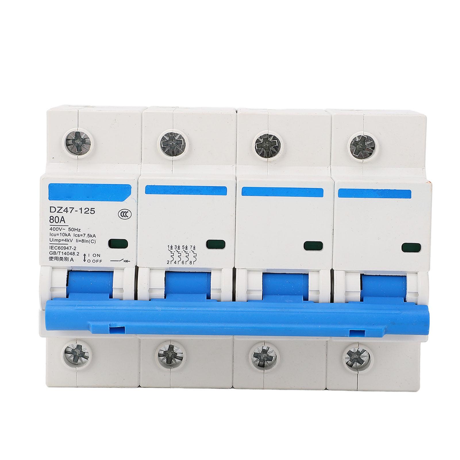 

Rail Mount Circuit Breaker 4 Pole 400V 80A Versatile Safety Protection Flame Retardant Disconnect Switch for Home