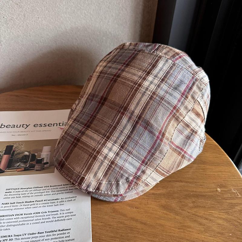 Summer Girls Lightweight Checkered Newsboy Cap With Breathable Fabric For Daily Fashion