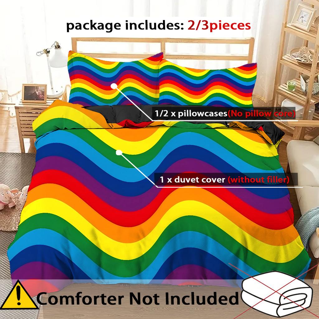 Regenbogenstreifen 3D-gedruckter Bettbezug Ganzjahreszeit Geometrisch Weicher Bettwäschebezug Kissenbezug Luxuriöse Heimtextilien Bettbezug-Sets