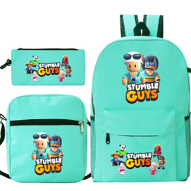 New Stumble Guys Game Merchandise Printed Student Backpack Three-piece Set Boys and Girls School Bag Set