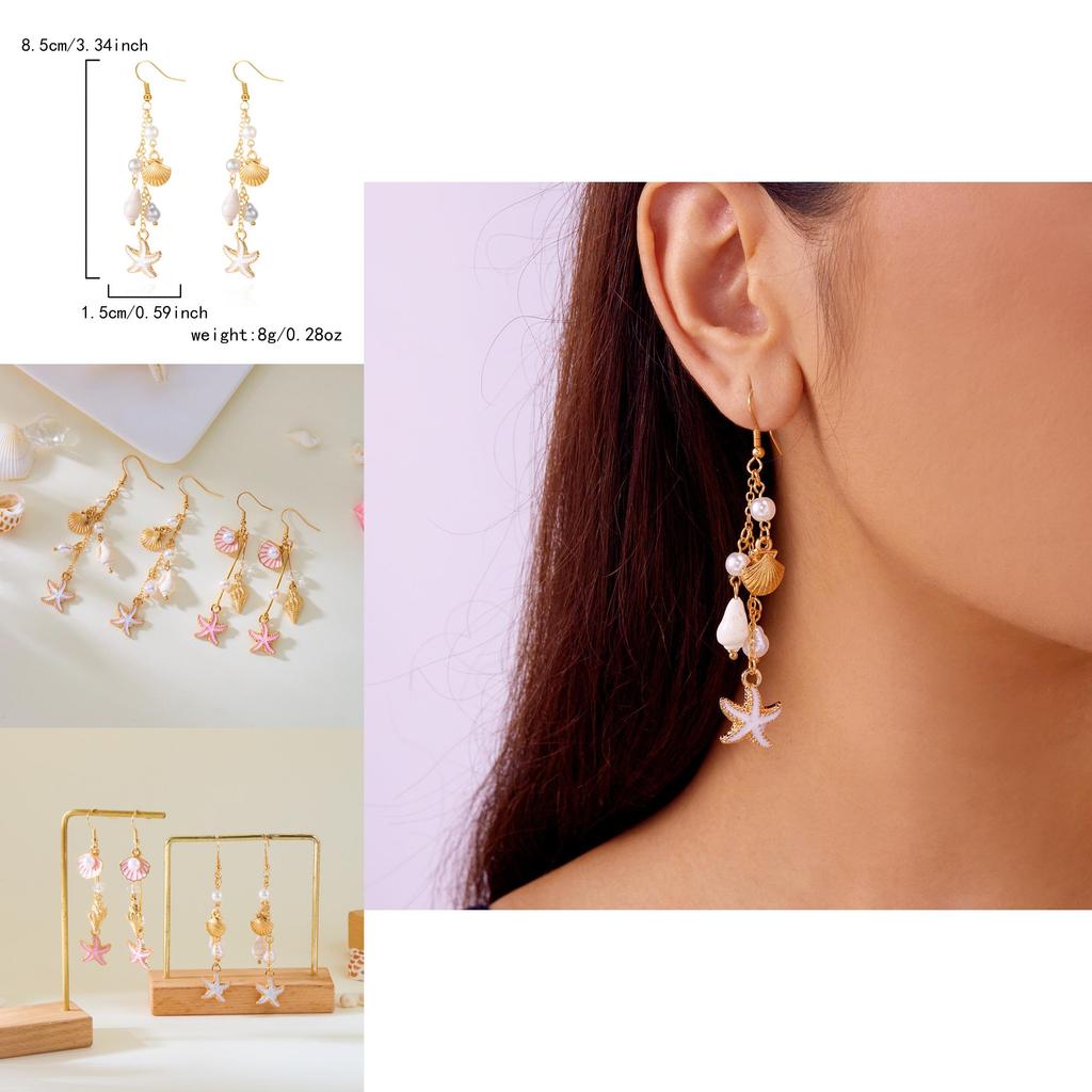Natural Shell Alloy Earrings With Electroplating For Trendy Beach Party Accessories