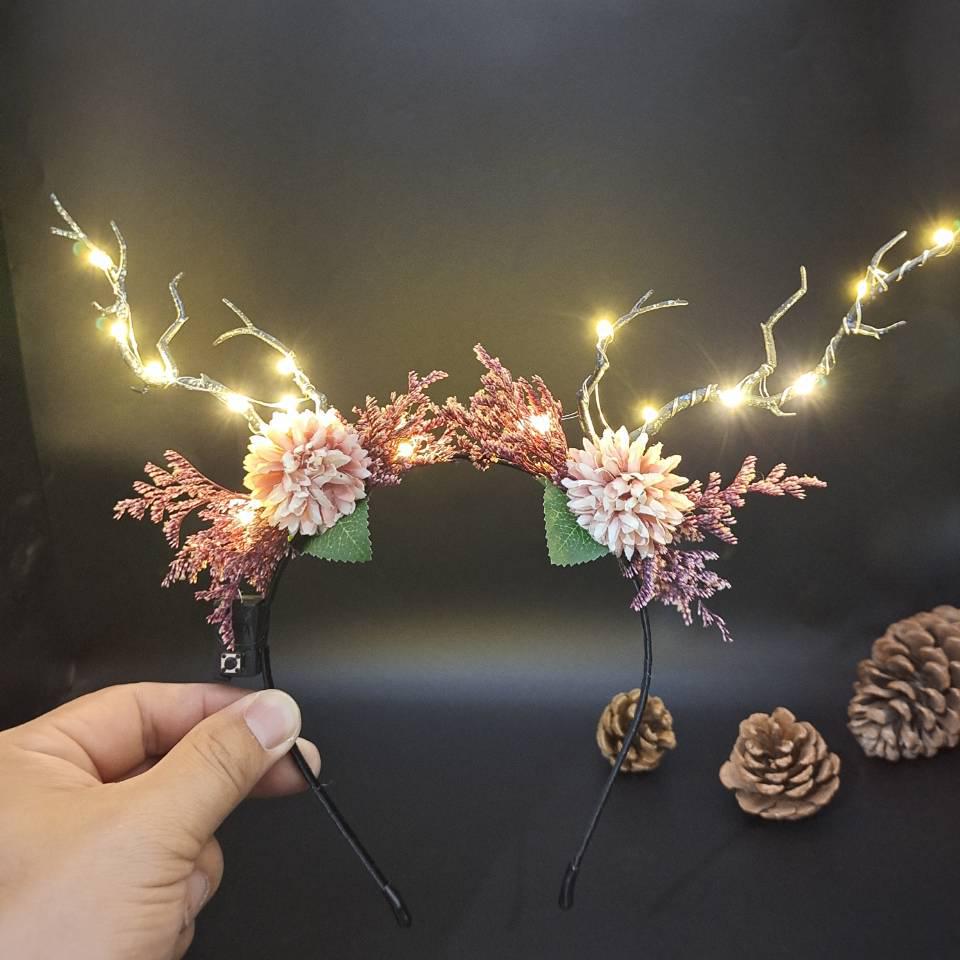 Glowing Reindeer Berry Antler Headband for Christmas & Halloween Parties