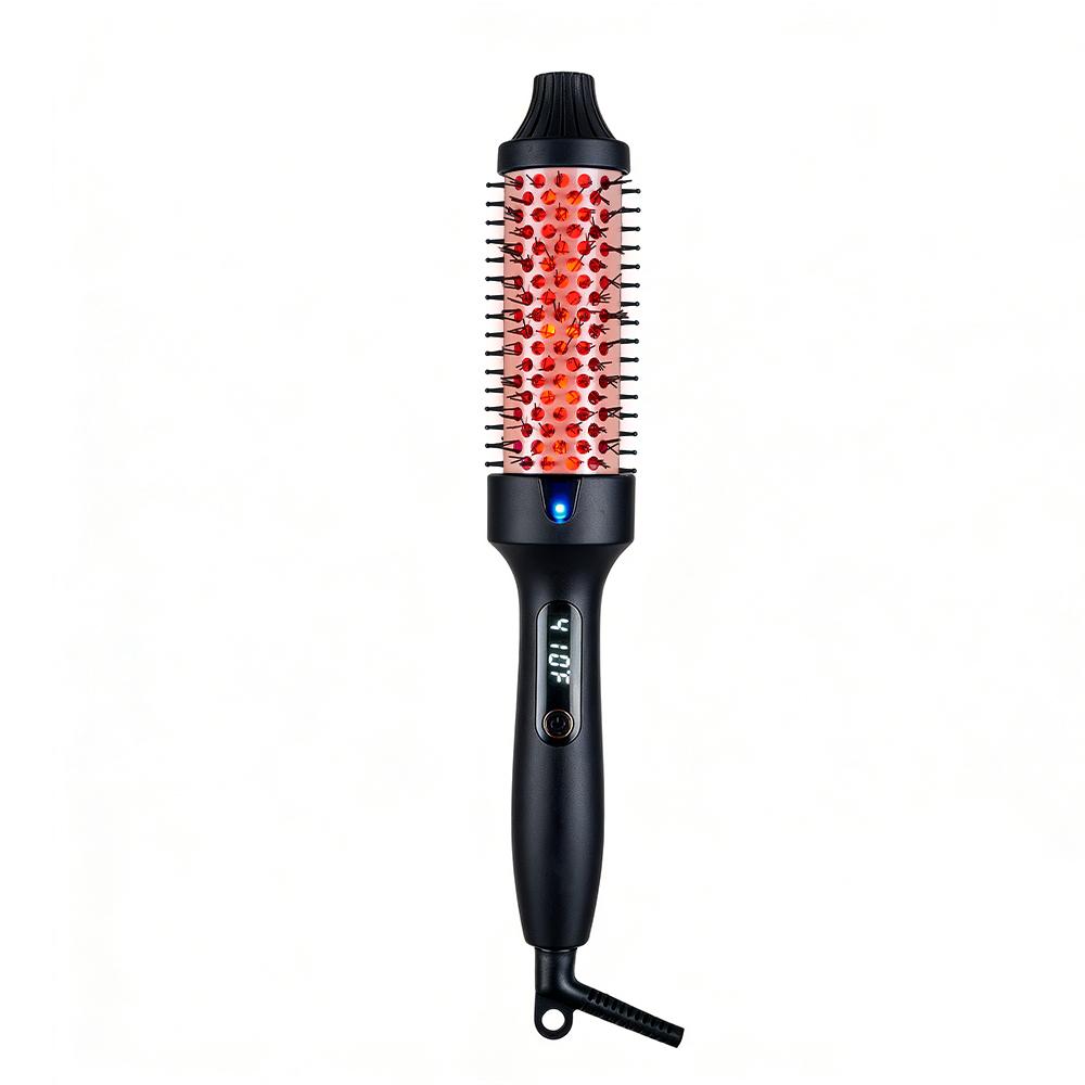 Infrared Thermal Brush, Dual Voltage Negative Ions Heated Round Brush, Straightener & Curling Iron 2 in 1