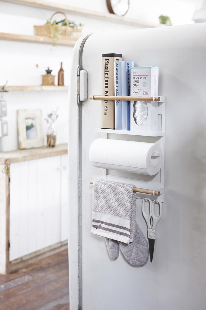Yamazaki Jitsugyo Magnetic Refrigerator Side x x Tosca Kitchen Paper Holder 2901 Rack, White, Approx. W27.5 D7.5 H34cm;