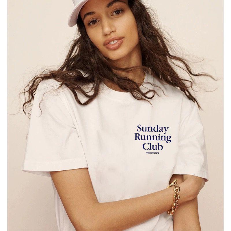 Sunday Running Club American Vintage Sports Letter Print Pure Cotton Short Sleeve T-shirt Women's Top