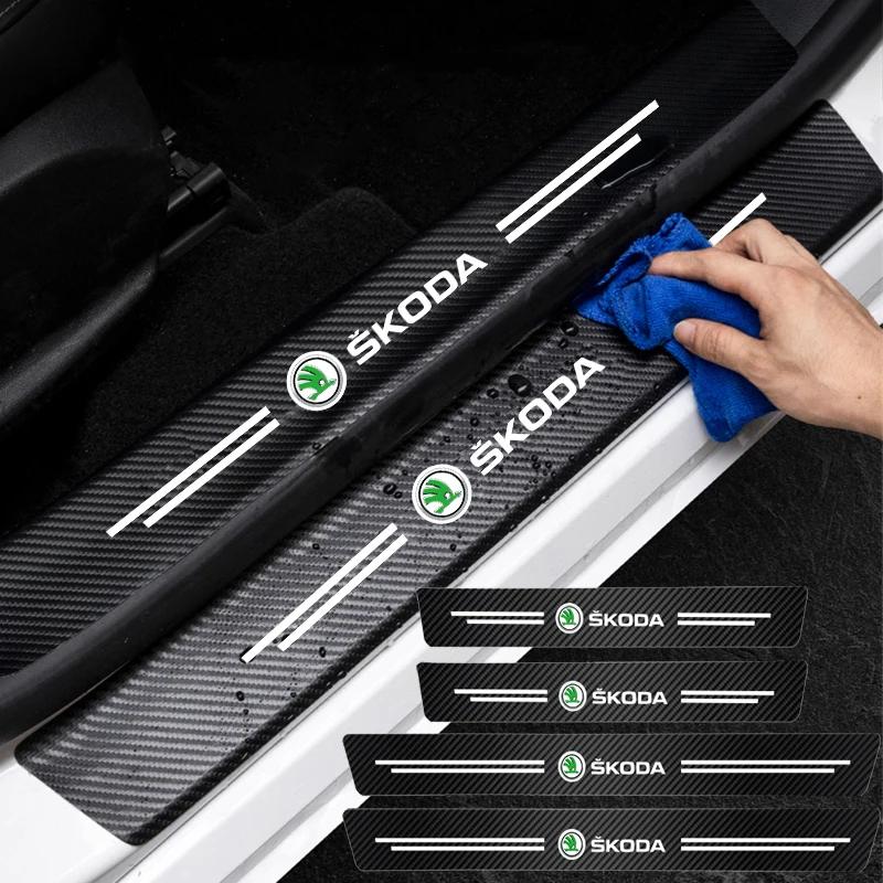 NADH5 5Pcs Car Emblem Threshold Door Sill Protector Anti Scratch For Skoda Octavia Kodiaq Fabia Superb Yeti Rapid Kamiq Karoq Derivat