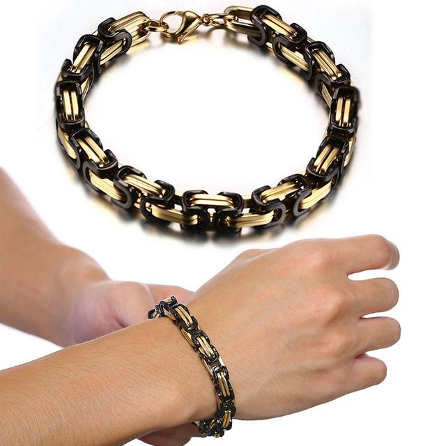 Vnox 8mm Punk Bysantine Link Chain Armbånd For Menn Rustfritt stål Heavy Male Pulseira