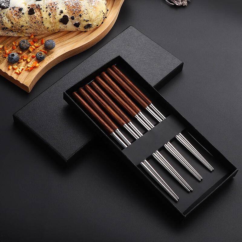 Ruhan Wooden Handle Stainless Steel Chopsticks Gift Set
