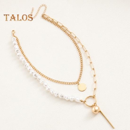 Collier de perles baroques artificielles superposées pour femme, collier à chaîne trombone en perles artificielles empilables, bijoux pour femme et petite amie