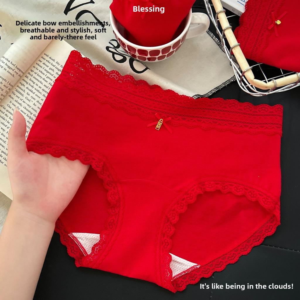 Women's Summer New Red Good Luck 10A Bacteriostatic Extended Middle Waist Triangle Briefs