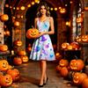 Womens Halloween Print Dress Sleeveless Spaghetti Strap Off Shoulder Fit and Flare Midi Dress Casual Party Dress