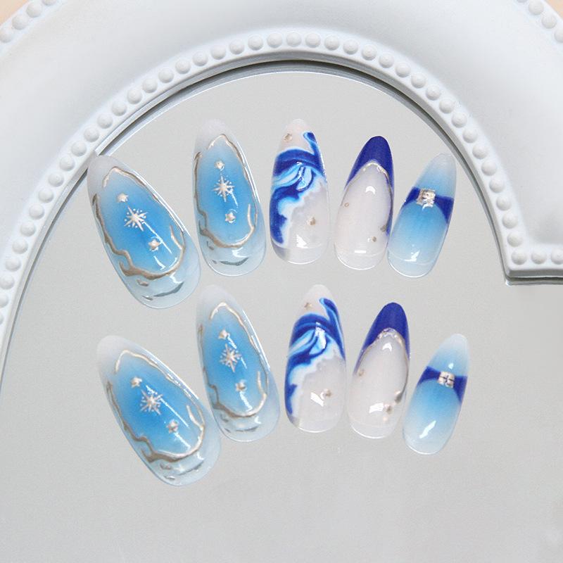 Three-dimensional Wave Star French Wearable Armor 24 Pieces Press On Nails