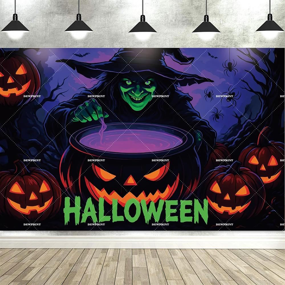 Dewprint Halloween Witch Banner Backdrop Party  Spooky Castle Pumpkin Grim Reaper Background Indoor Outdoor Photography Prop124