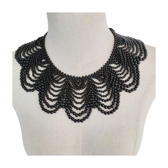 Faux Pearl Bib Necklace Hollow Design Bib Choker Necklace Beaded Shawl Collar for Women Weddings Cocktail Parties