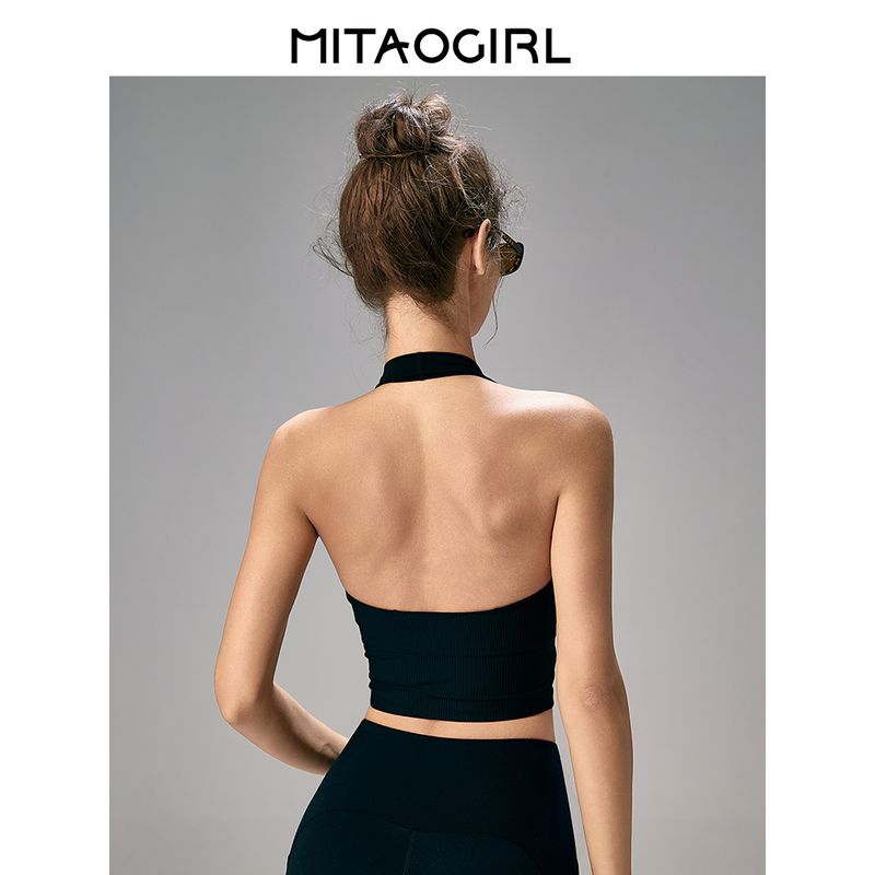 Mitaogirl Kendall Sports Underwear Women Shockproof Running Fitness Bra Hanging Neck Beauty Back Yoga Clothes V-neck Top