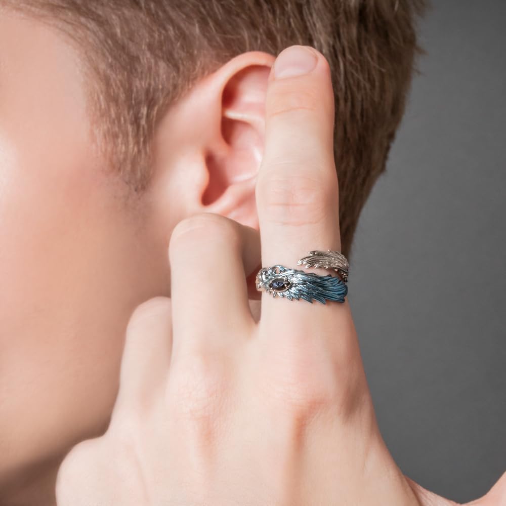 Artemis Kings Blue Wing Free Silver Brand Silver 925 Ring, Size, AKR0078, Men's Accessory, Jewelry, Ring,