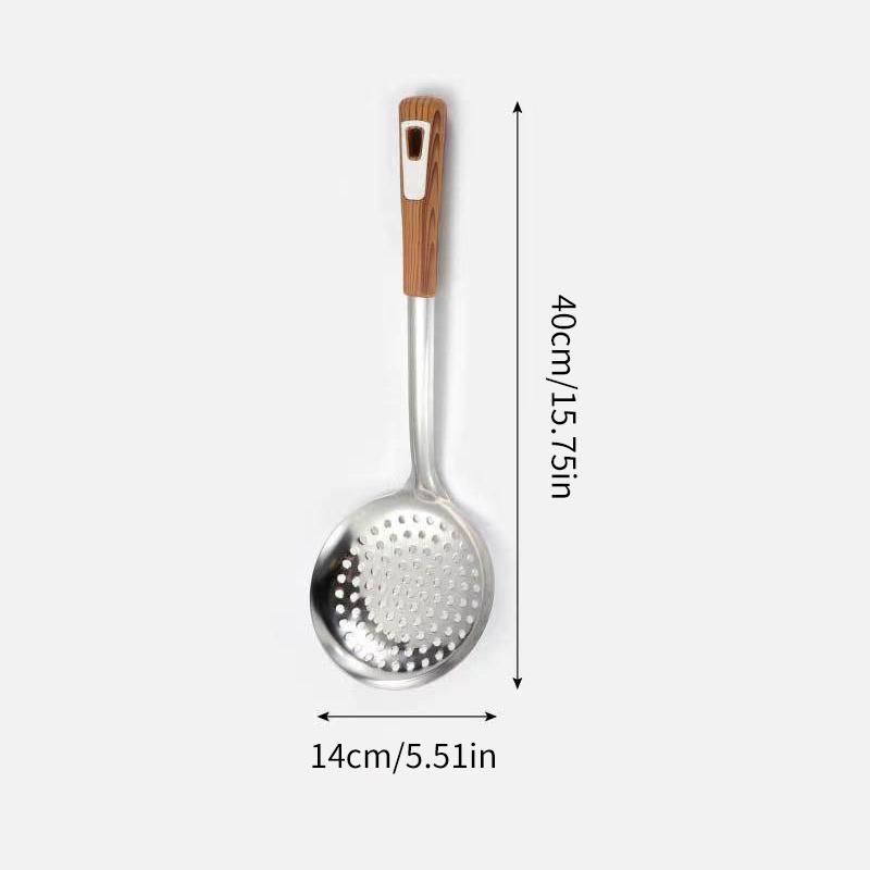 Thickened Stainless Steel Colander Filter Spoon Multifunctional Oval Oil Skimmer Scoop Long Handle Ramen Scoop Kitchen Utensils