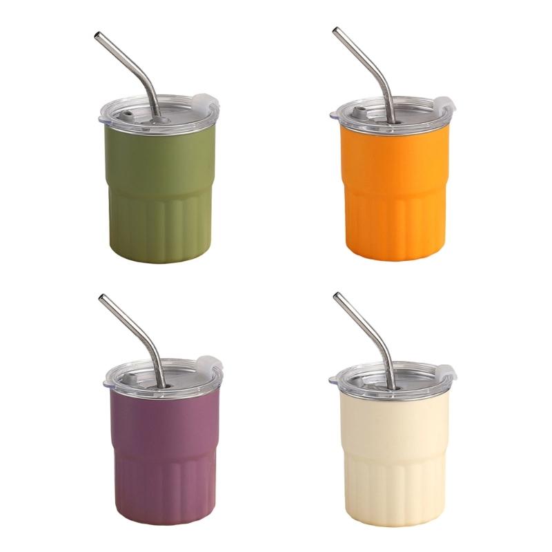 2pcs 304 Stainless Steel Cups Stackable Metal Cold Water Glasses Double Walled Drinking Cup with Straw and Lid
