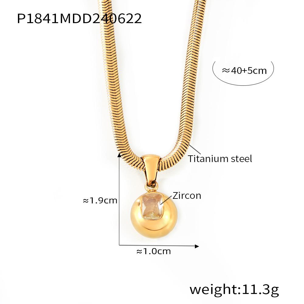 316L Stainless Steel Snake Bone Chain Necklace for Women Fashion Colorful Zircon Ball 18K Gold Plated Pendant Necklace Zircon