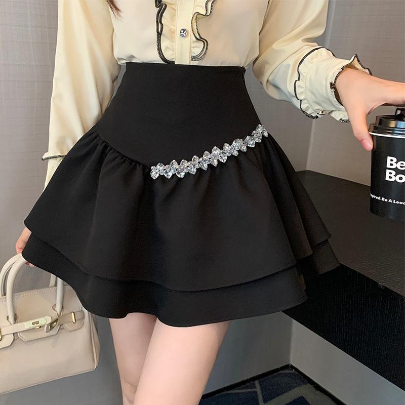 Streamer Diamond Skirt Women's Fashion High Waist Waist French Cover Belly Short A-line Skirt