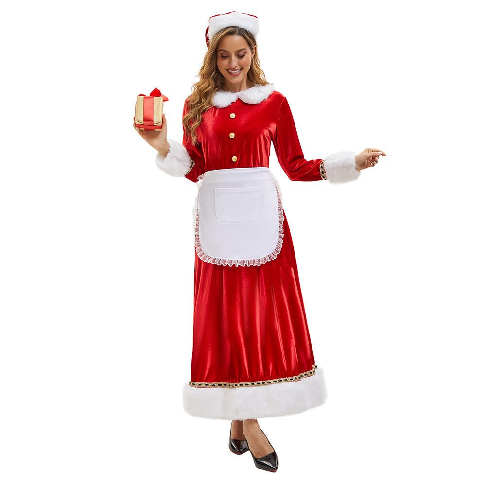 Christmas Santa Costume Dress For Adults With Polyester Fabric For Holiday Parties
