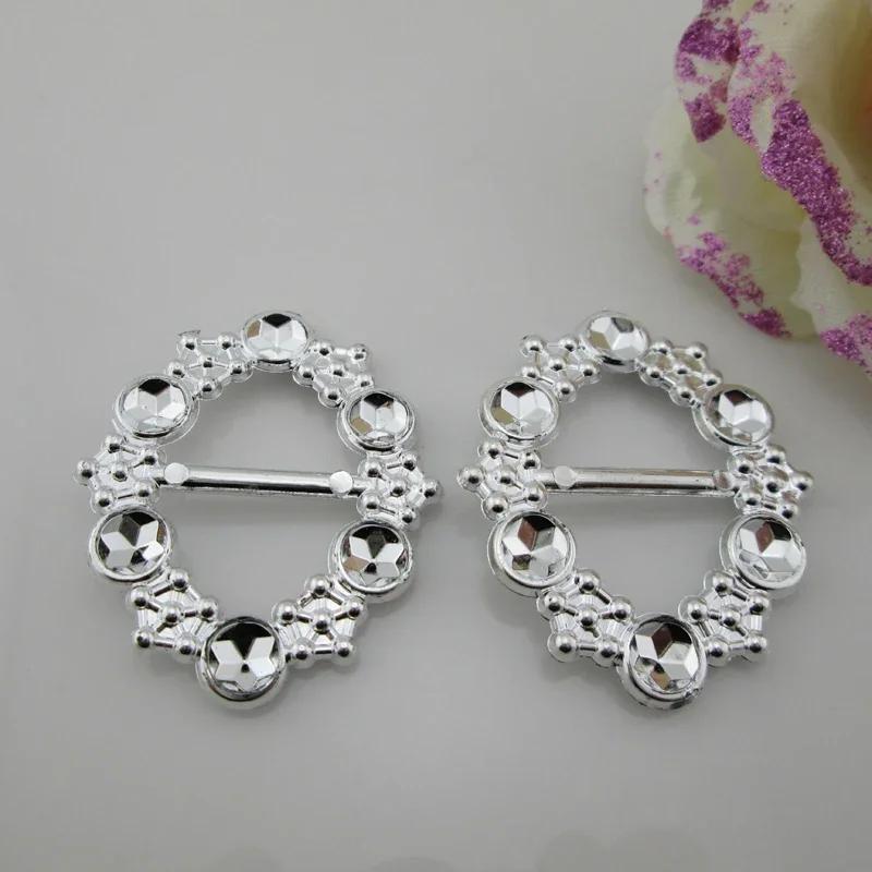 

(AB75 21mm)10pcs New Oval Plastic Fake Rhinestone Plating Buckles серебряный