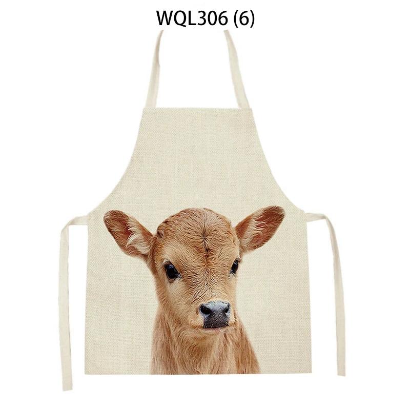 Cartoon Rabbit Deer Bear Print Kitchen Apron Women Men Sleeveless Linen Cooking Apron Home Cleaning Pinafore Baking Accessories